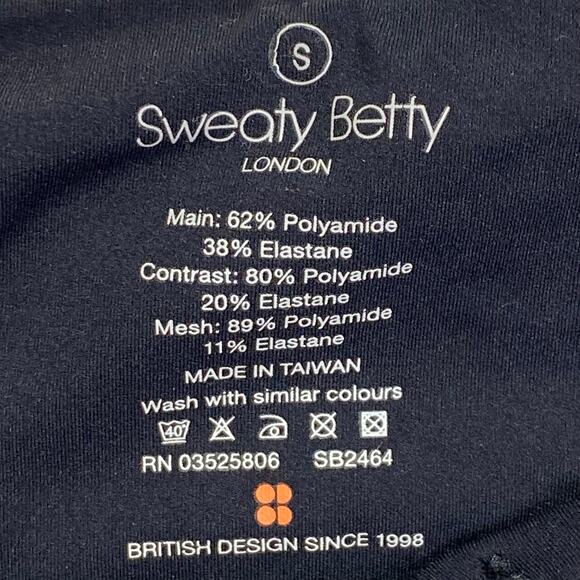 SWEATY BETTY Black Mesh Panel Cropped Leggings Womens Sz S Yoga Exercise Workout - Picture 2 of 7